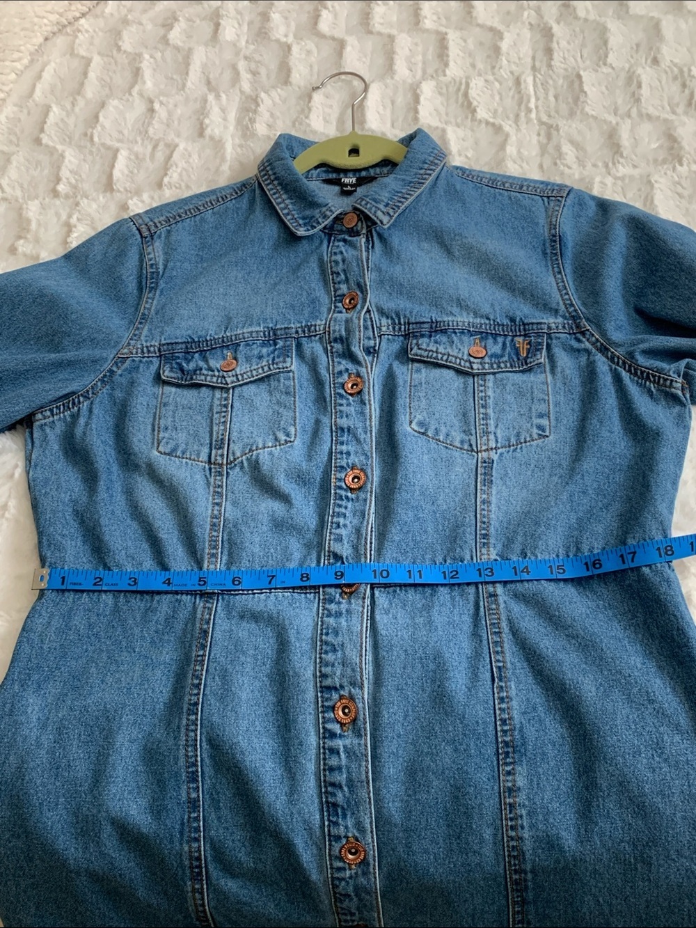 Frye Medium Blue Denim Button-Front Shirt Dress - Picture 8 of 10